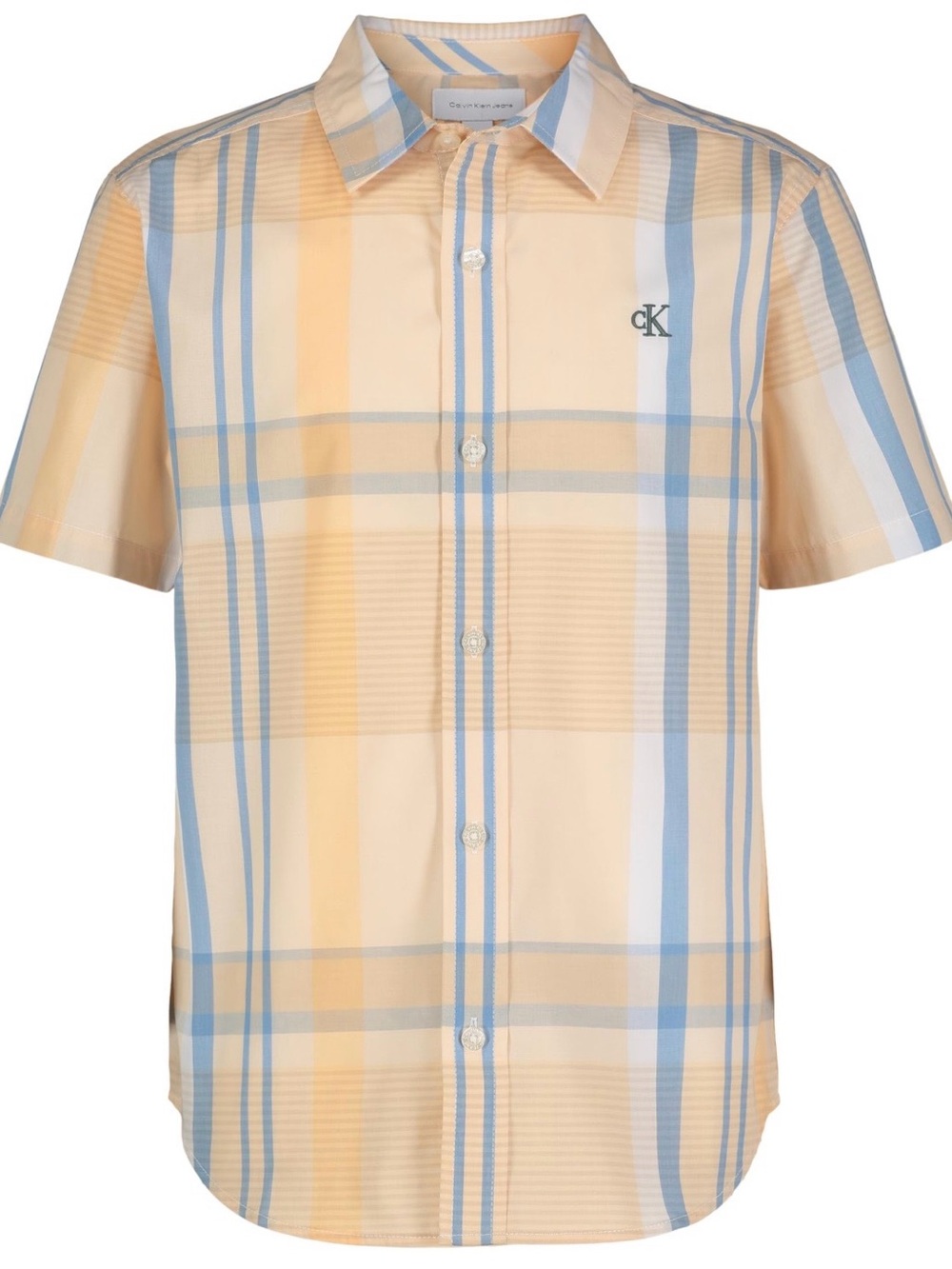 Calvin Klein Boys Short-Sleeve Button-Down Shirt - Beige & Light Blue size 14/16